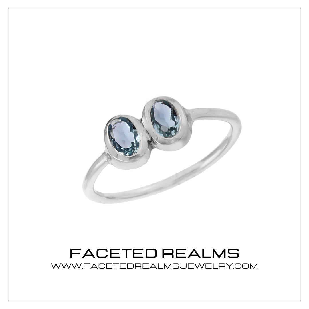 طبیعي غیر تودوخه اسمان نیلي Aquamarine ډبل قیمتي ډبرو ښځینه ښکیلتیا حلقه